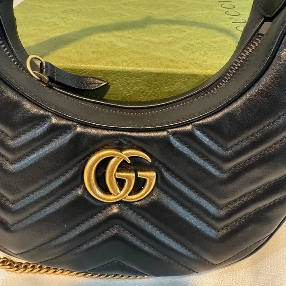 Gucci GG Marmont Half-Moon Mini Bag – Black (Like New, Full Set) - Picture 9 of 12